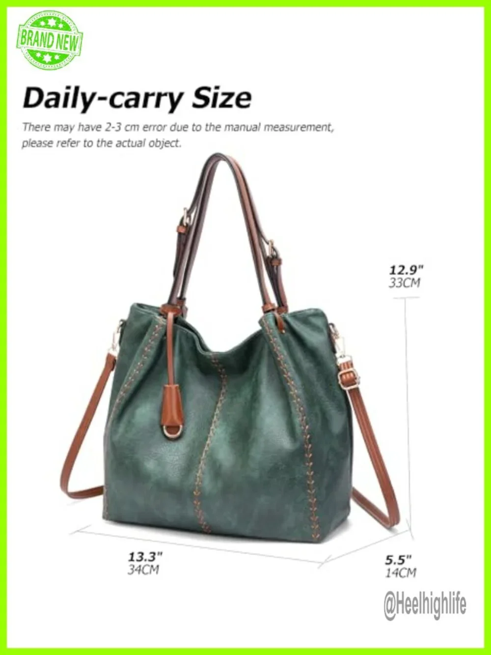 Vintage PU Leather Hobo Shoulder Bag, Bucket Tote with Rivet Detail